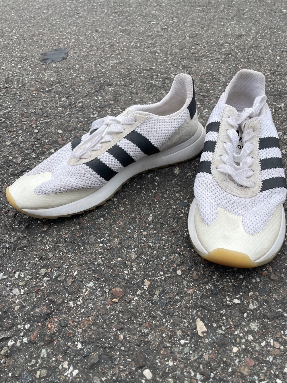 adidas Cream and Black Mesh Retro Running Sneakers